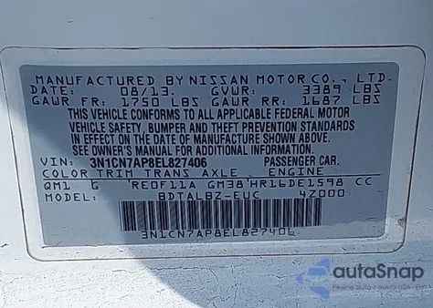 2014 Nissan Versa 1.6 Sv z USA, uszkodzony, nr VIN 3N1CN7AP8EL827406